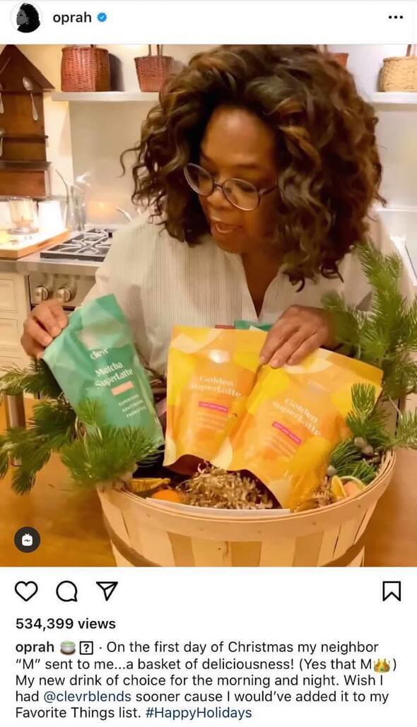 Oprah holding Clevr Blends products